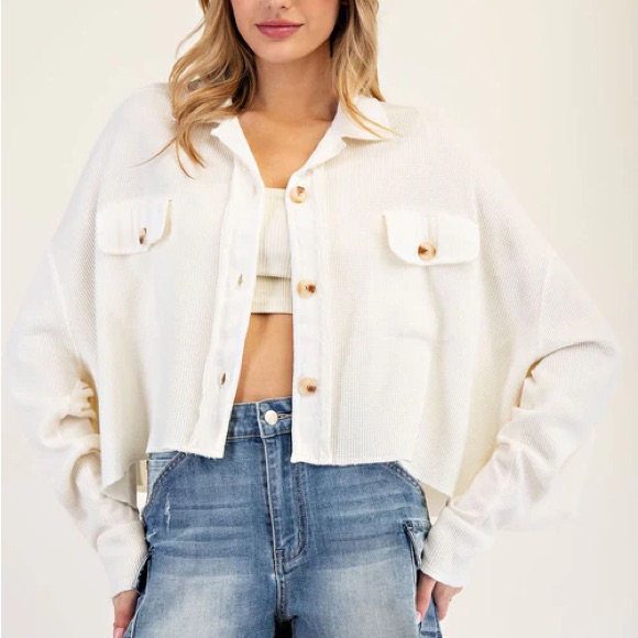 Bucket List Terry Oversized Boxy Button Up Shirt